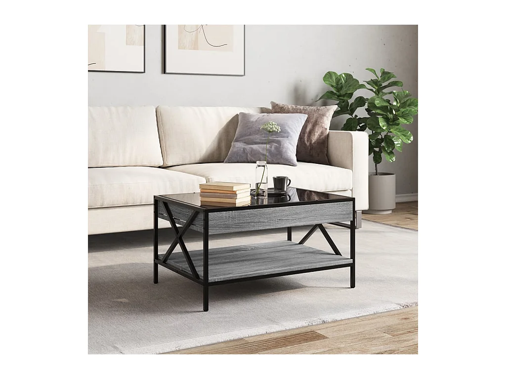 Mesa de centro-Mesa auxiliar madera de ingeniería roble ahumado 90x50x41,5 cm SHL3944