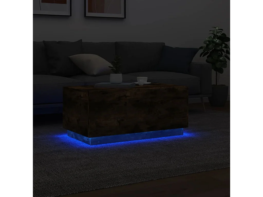 Table basse salon-Table d'appoint avec lumières LED chêne fumé 90x50x40 cm SHL71186