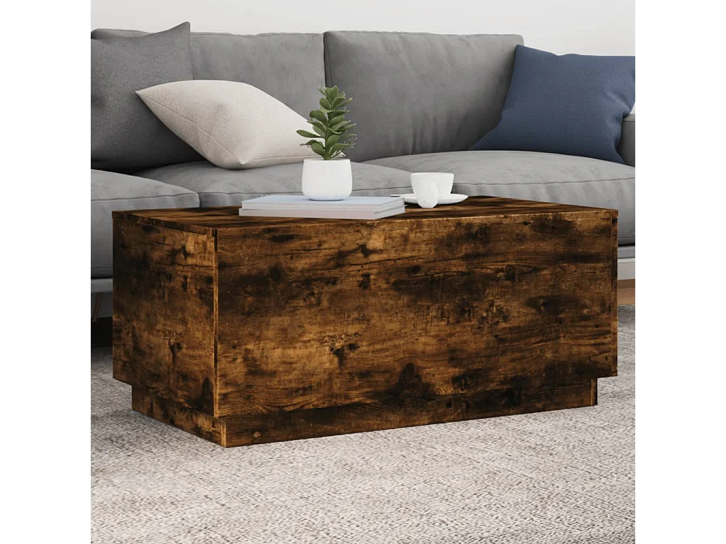 Couchtisch mit LED-Leuchten-Beistelltische-Sofatisch Räuchereiche 90x50x40 cm SHL383