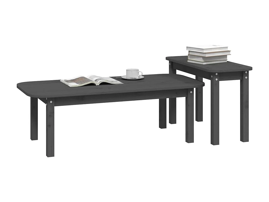Couchtisch 2er Set-Beistelltisch Grau Massivholz Kiefer SHL33323