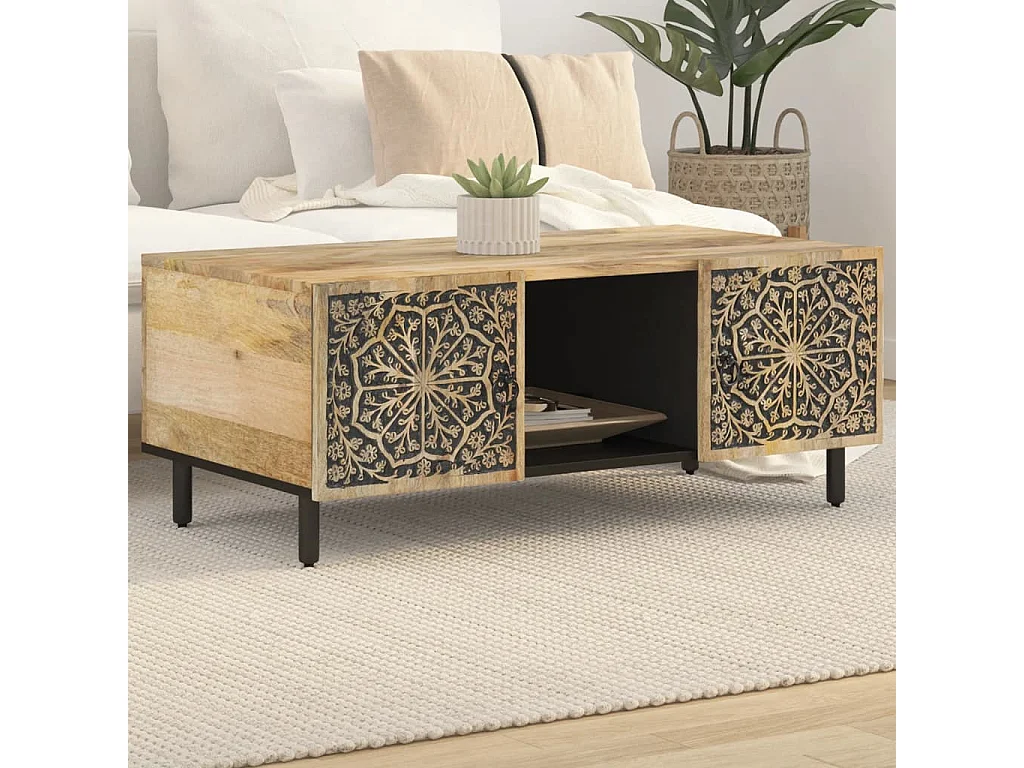 Couchtisch-Sofatisch-Beistelltische 100x54x40 cm Massivholz Mango SHL49061