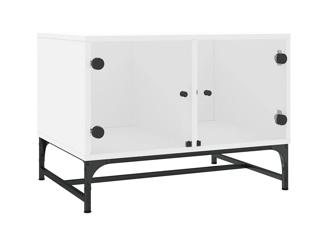 Mesa de centro | Mesa de apoio | Mesa de café c/ portas de vidro 68.5x50x50 cm branco