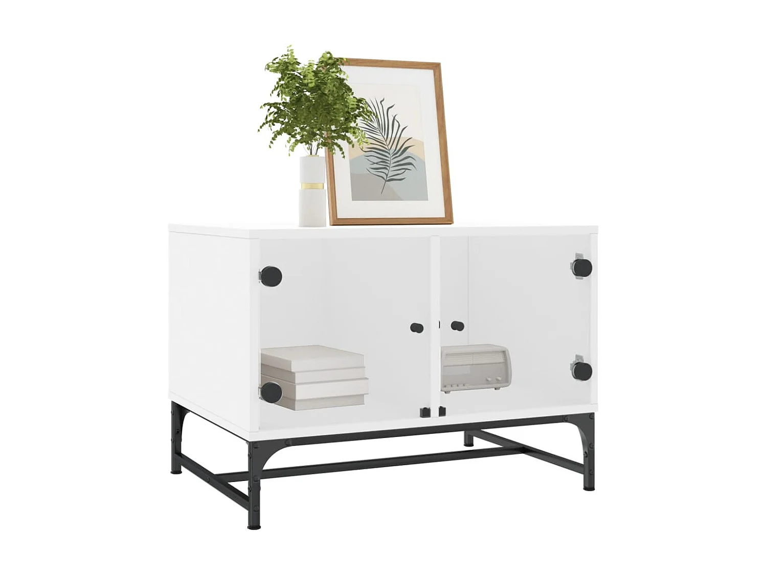 Mesa de centro | Mesa de apoio | Mesa de café c/ portas de vidro 68.5x50x50 cm branco