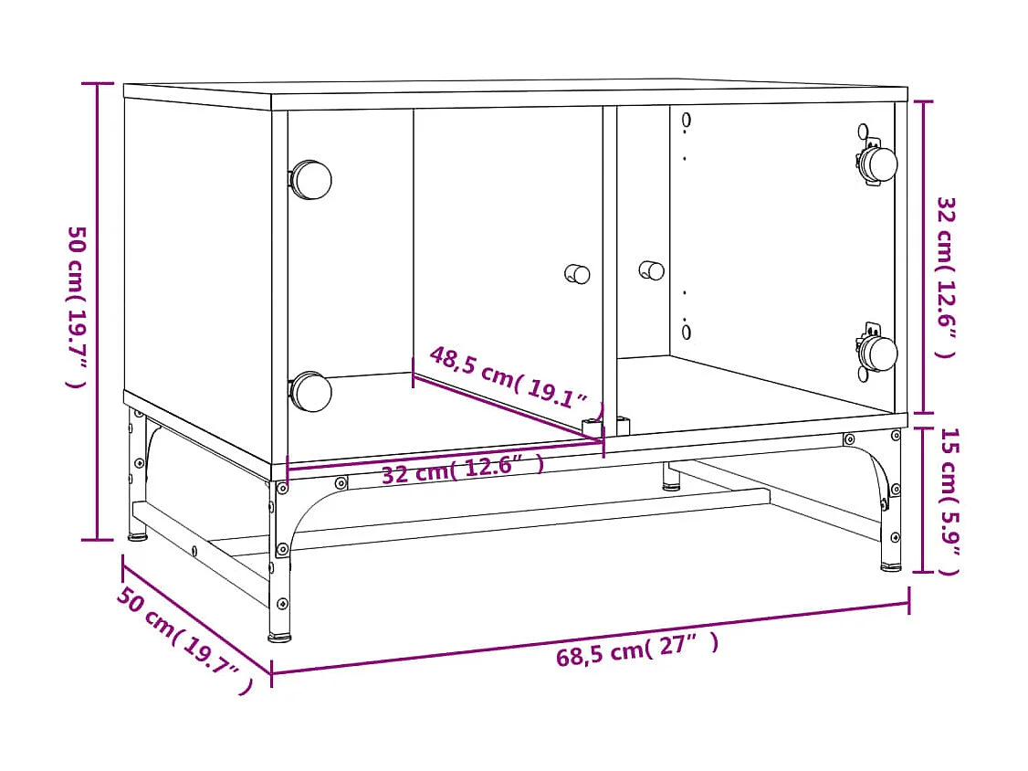 Table basse salon-Table à thé avec rangement-portes en verre-blanc 68,5x50x50 cm SHL34460
