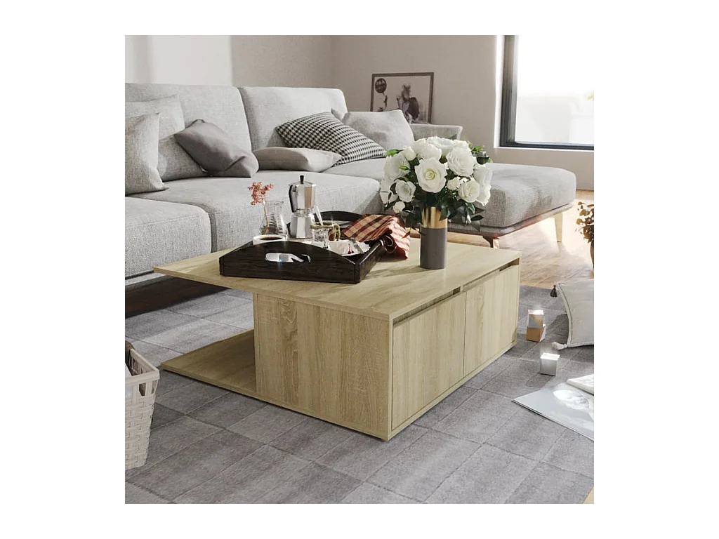 Mesa de centro | Mesa auxiliar con ruedas madera ingeniería roble 91x55x34 cm SHL2796