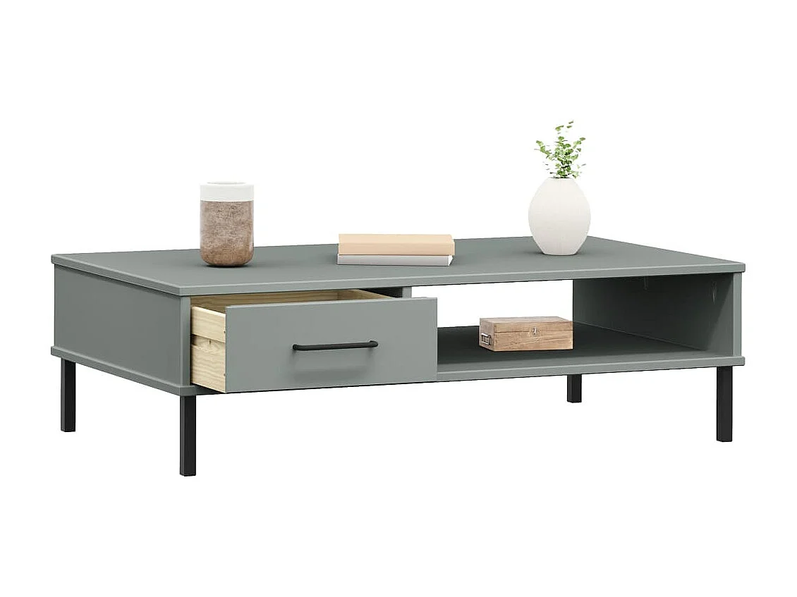 Couchtisch-Sofatisch-Beistelltische OSLO mit Metallbeinen Grau Massivholz Kiefer SHL9608