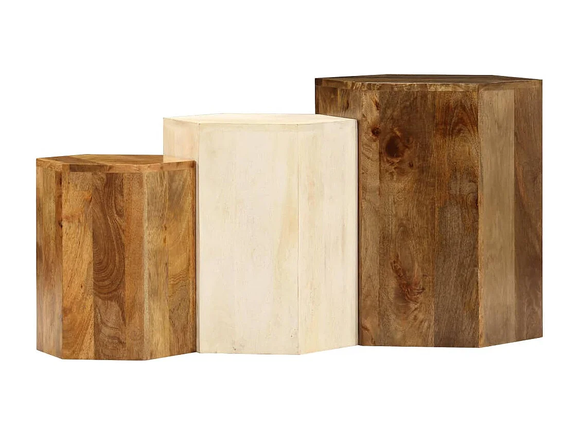 Conjunto de mesas de centro 3 pcs madeira de mangueira maciça