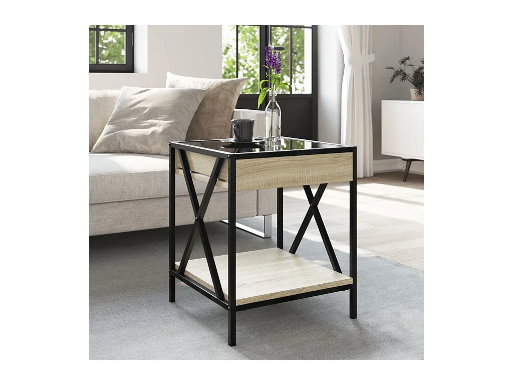 Mesa de centro-Mesa auxiliar madera de ingeniería roble ahumado 102x55x42 cm SHL4864