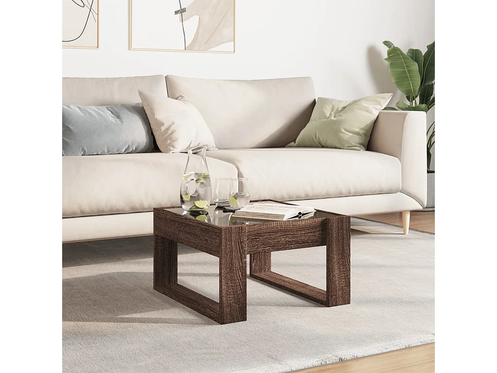 Couchtisch mit Infinity-LED | Beistelltische | Sofatisch Braun Eichen-Optik 50x53x30 cm SHL39418