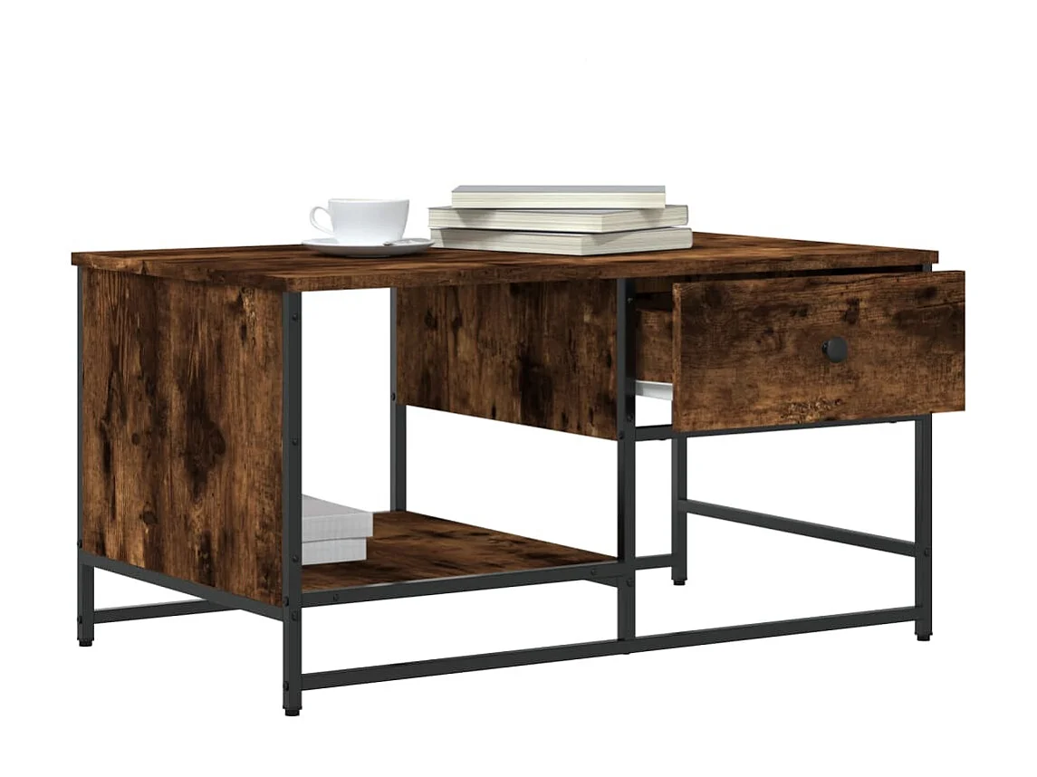 Mesa de centro-Mesa auxiliar con borde natural acacia maciza gris 60x60x40 cm SHL3488