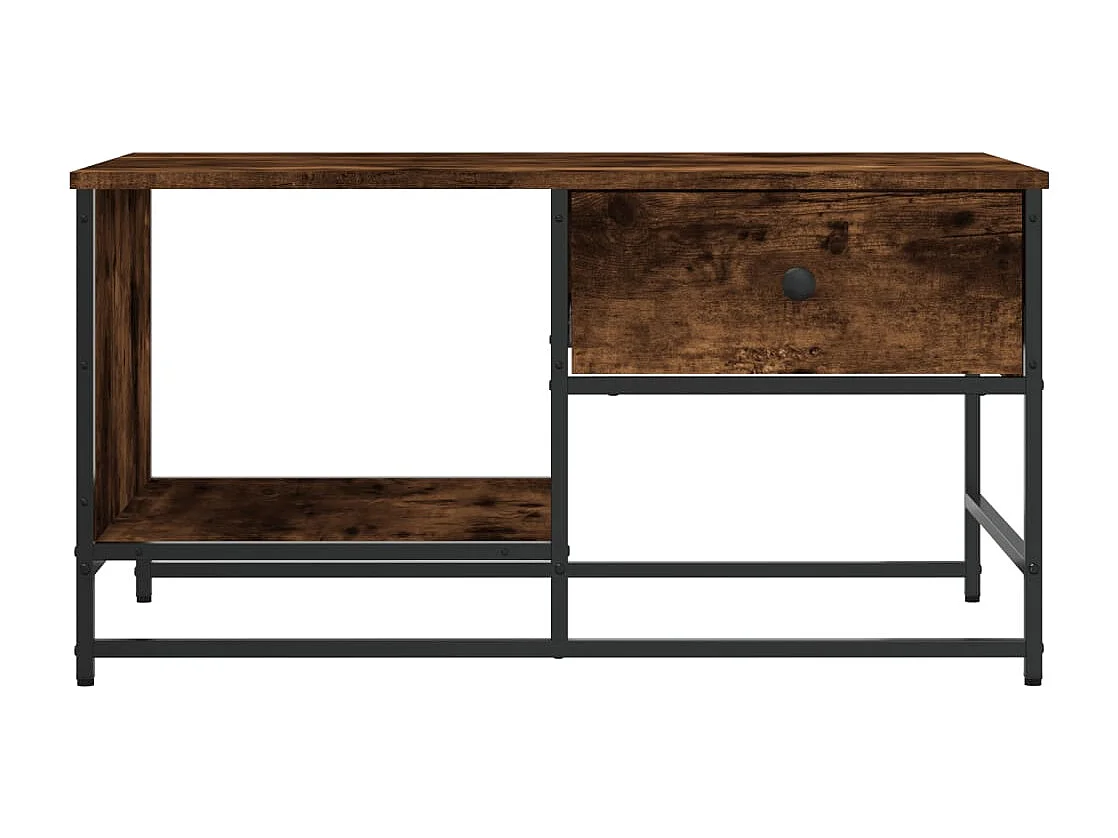 Mesa de centro-Mesa auxiliar con borde natural acacia maciza gris 60x60x40 cm SHL3488