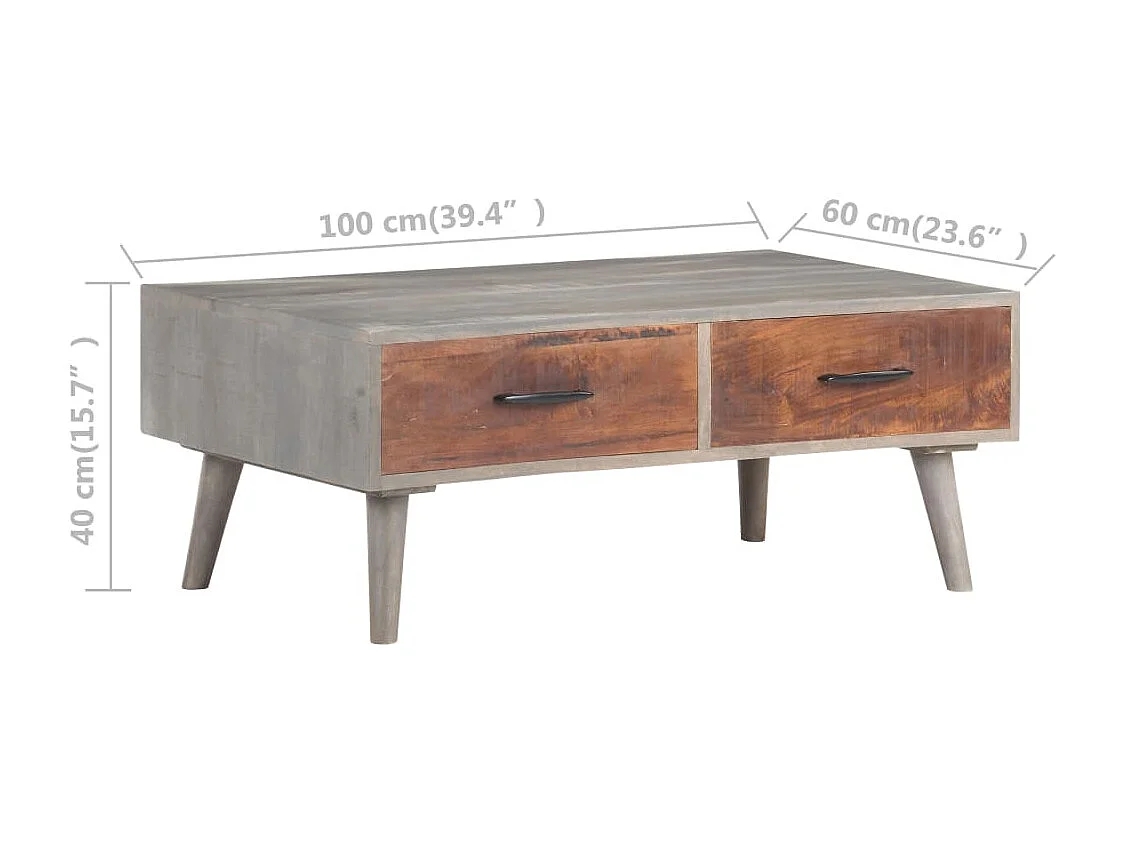Couchtisch-Beistelltisch-Sofatisch Grau 100x60x40 cm Raues Mango-Massivholz SHL50876