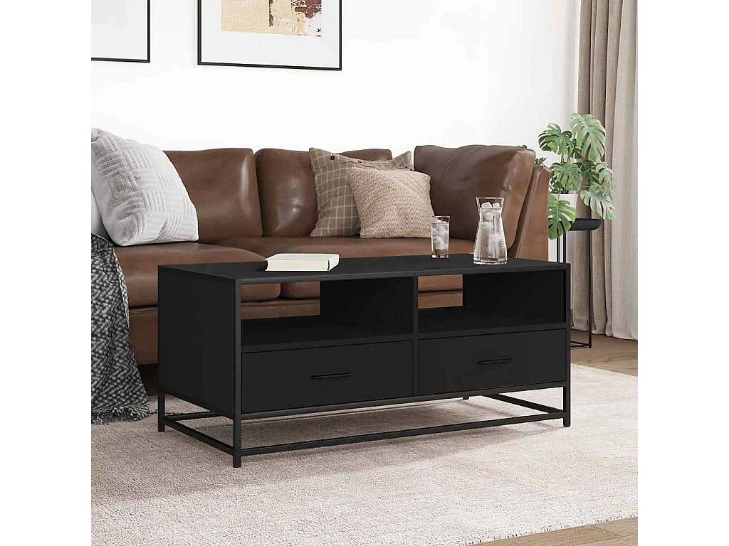 Couchtisch-Wohnzimmertisch-Beistelltische Schwarz 100x50x45 cm Holzwerkstoff und Metall SHL63570