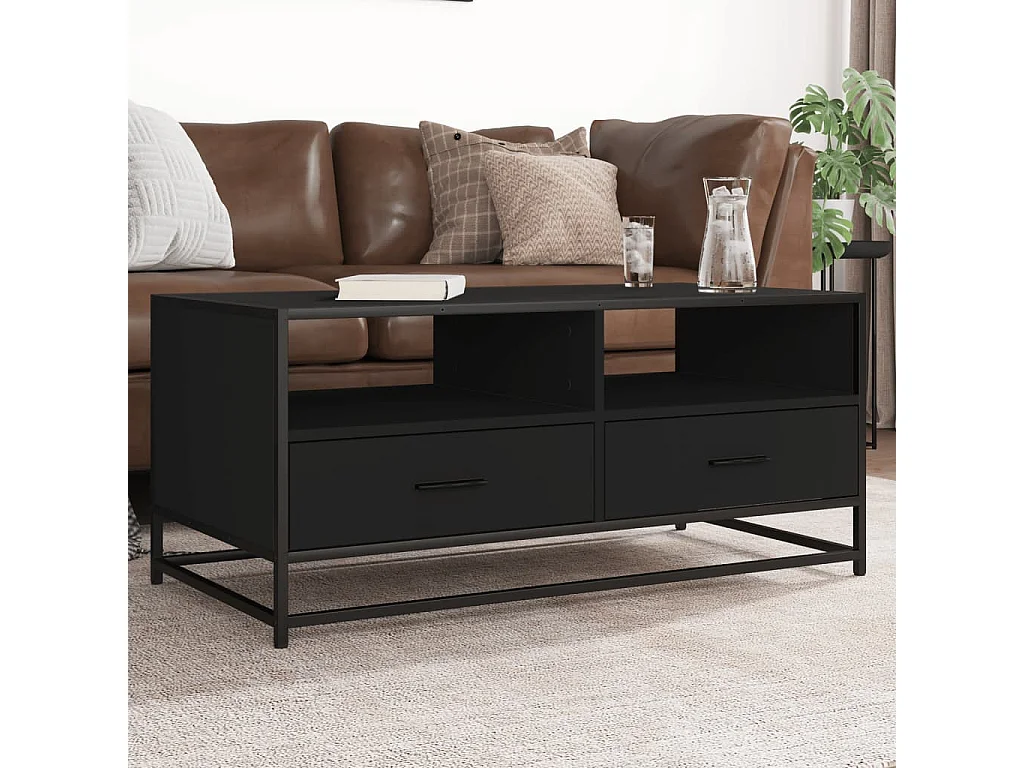 Couchtisch-Wohnzimmertisch-Beistelltische Schwarz 100x50x45 cm Holzwerkstoff und Metall SHL63570