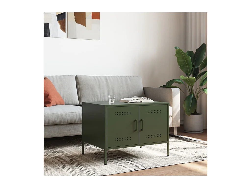 Table basse salon-Table d'appoint vert olive 68x50x50,5 cm acier SHL66116