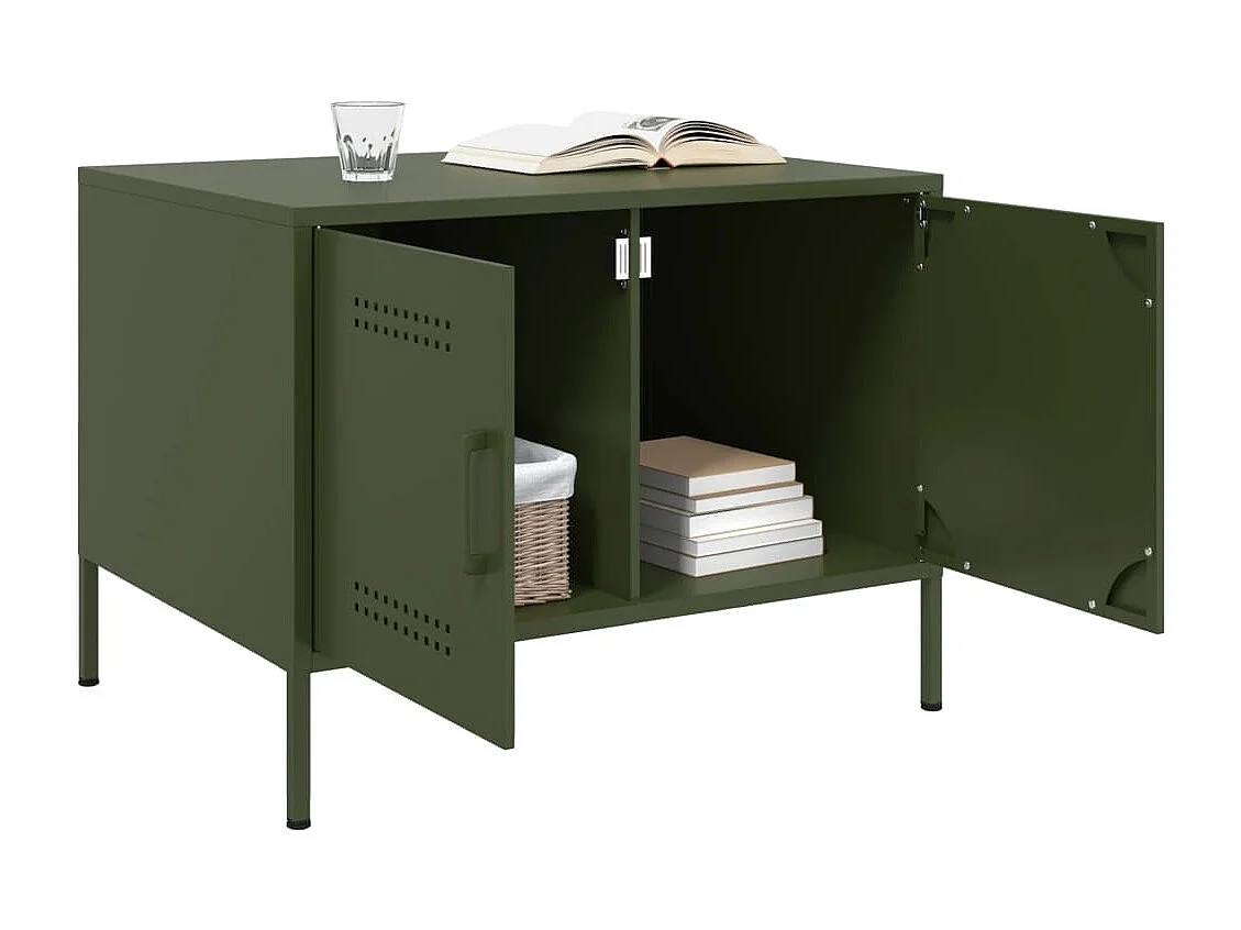 Table basse salon-Table d'appoint vert olive 68x50x50,5 cm acier SHL66116