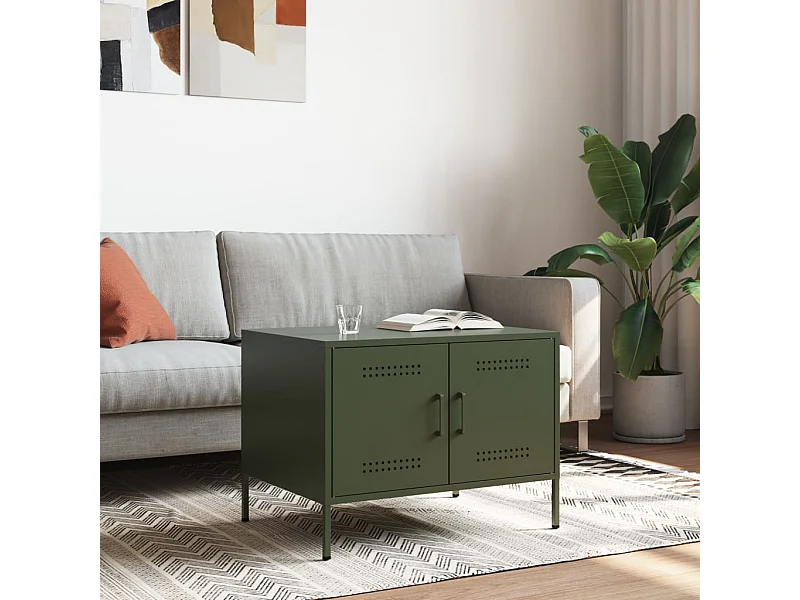 Table basse salon-Table d'appoint vert olive 68x50x50,5 cm acier SHL66116