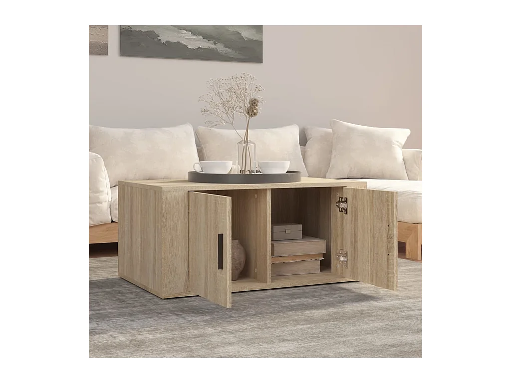 Mesa de centro | Mesa auxiliar madera contrachapada marrón roble 60x50x36,5 cm SHL4817