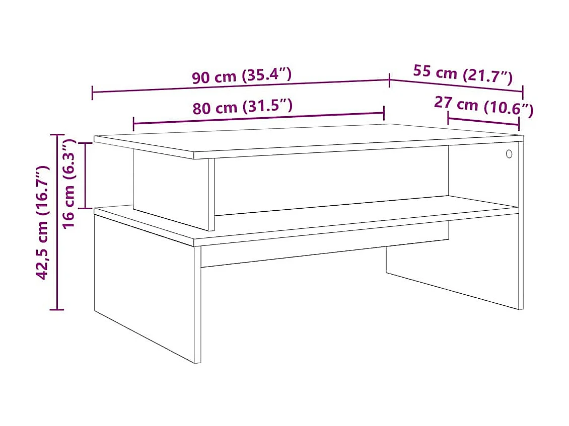 Couchtisch-Wohnzimmertisch-Beistelltische Altholz 90x55x42,5 cm Holzwerkstoff SHL75694