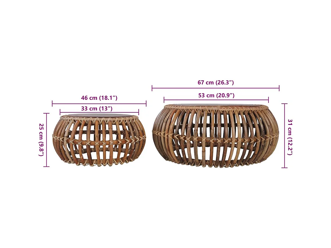 Tables basses-Table d'appoint 2 pcs Rotin naturel SHL19118