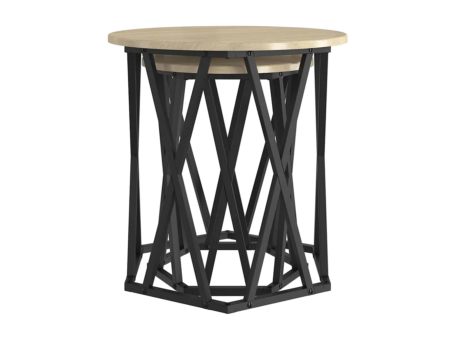 Couchtisch 2er Set-Sofatisch-Beistelltische Sonoma-Eiche Ingenieure Holz und Stahl SHL7135