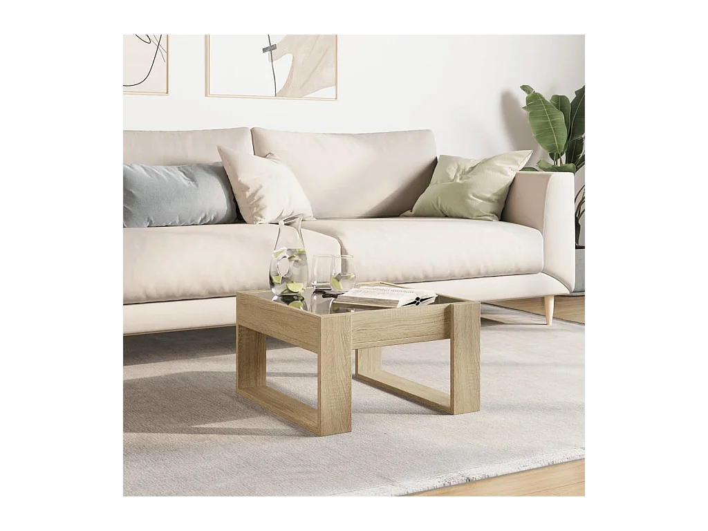 Mesa de centro-Mesa auxiliar madera de ingeniería blanco y roble 90x59x42 cm SHL1742