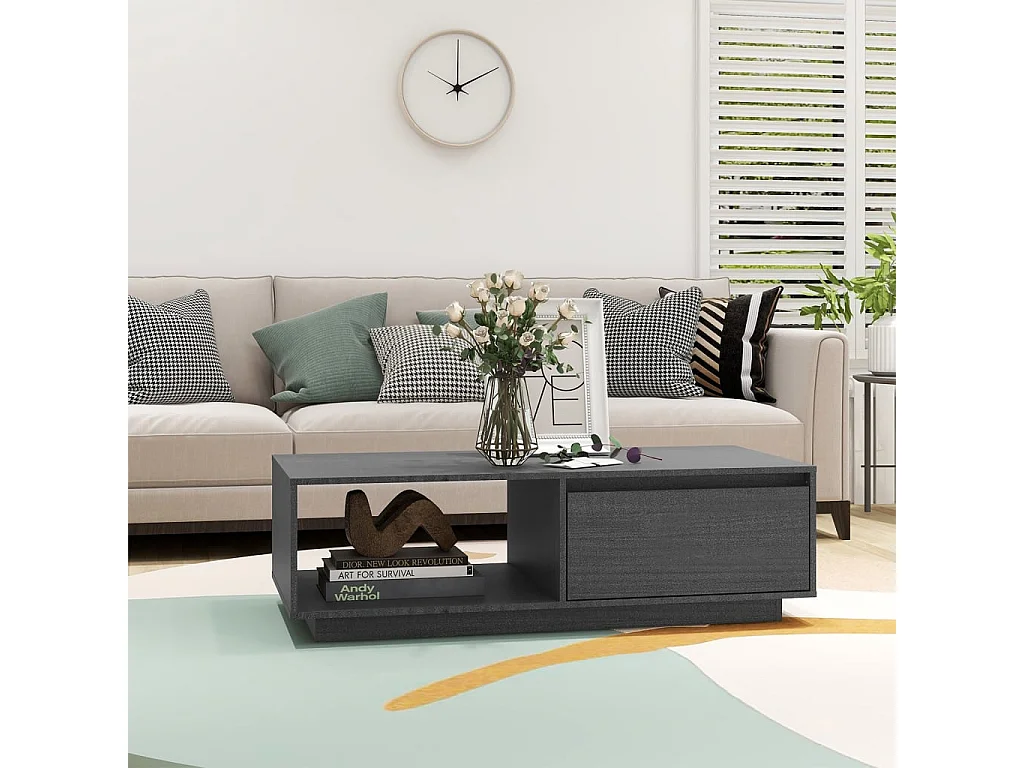 Mesa de centro | Mesa auxiliar de madera maciza de pino gris 102x49x55 cm SHL2852