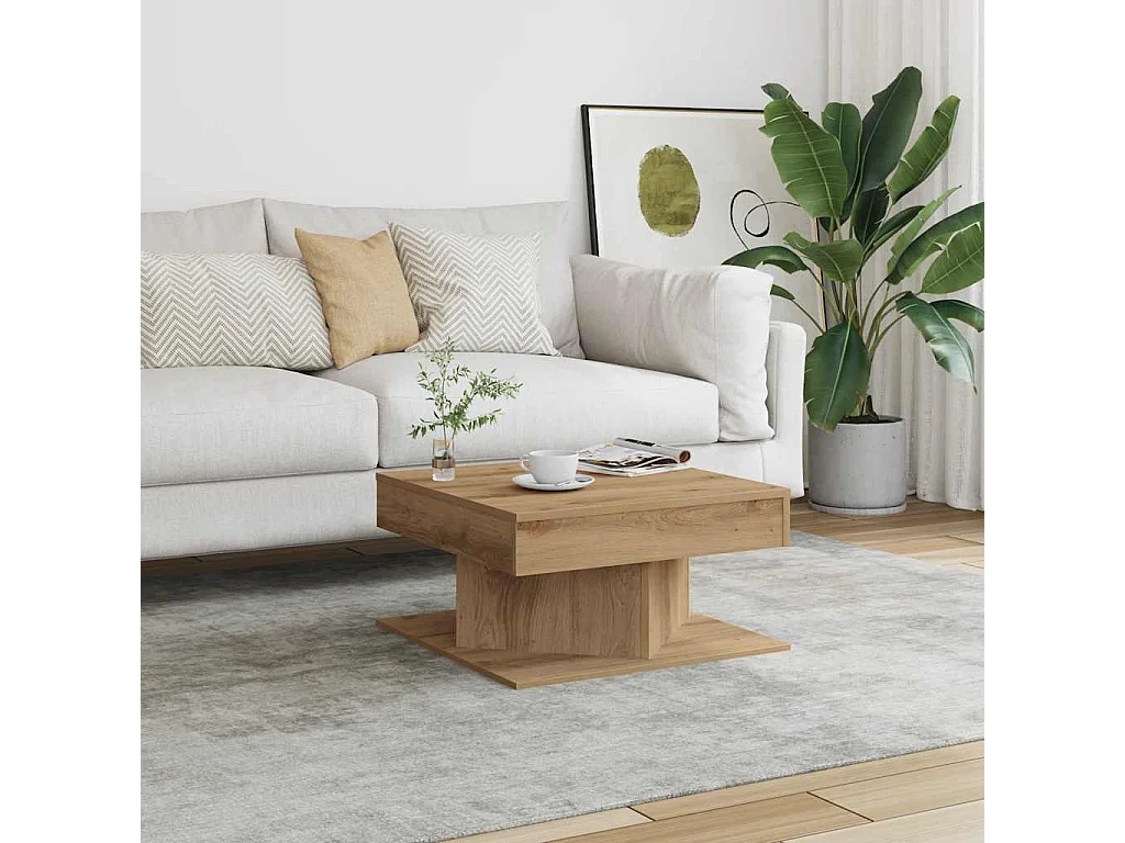 Table basse salon-Table d'appoint chêne artisanal 55x55x30 cm bois d'ingénierie SHL3667