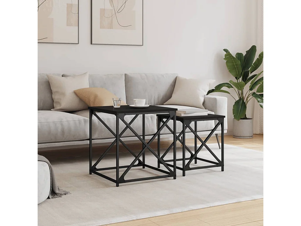 Tables basses gigognes de salon 2 pcs noir bois d'ingénierie SHL35828