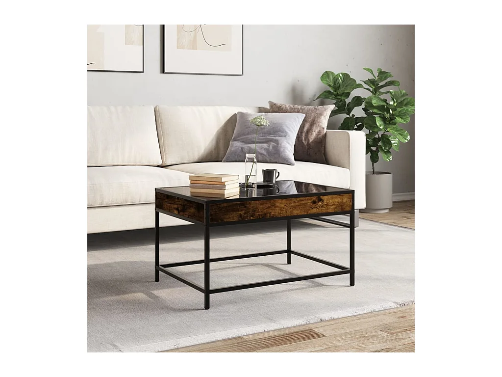 Table basse salon-Table d'appoint avec LED infini chêne fumé 70x50x41 cm SHL44221