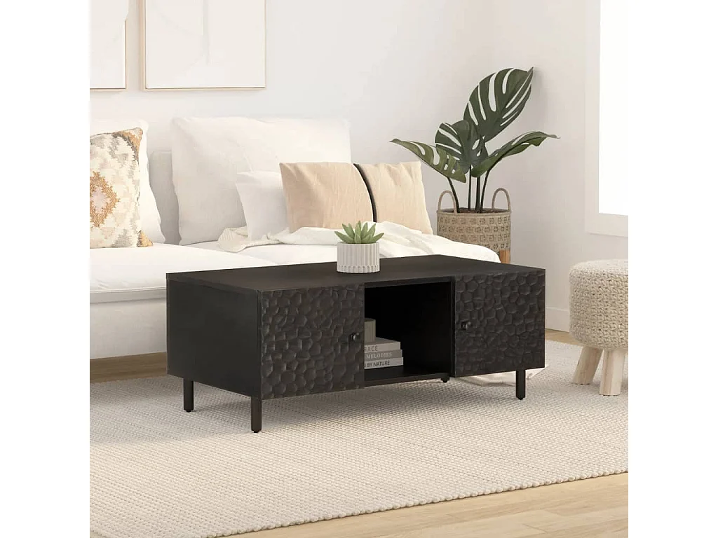 Couchtisch-Sofatisch-Beistelltische Schwarz 100x54x40 cm Massivholz Mango SHL9635