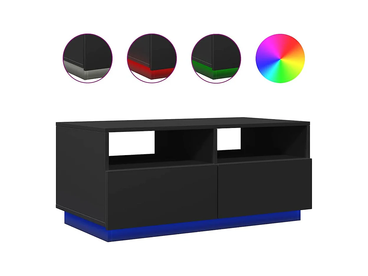 Table basse salon-Table d'appoint avec lumières LED noir 90x49x40 cm avec rangement SHL75898