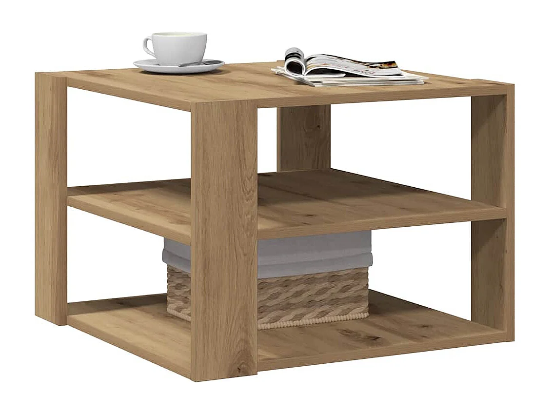 Salontafel | Woonkamertafel | Koffietafel 58x58x40 cm bewerkt hout artisanaal eikenkleurig