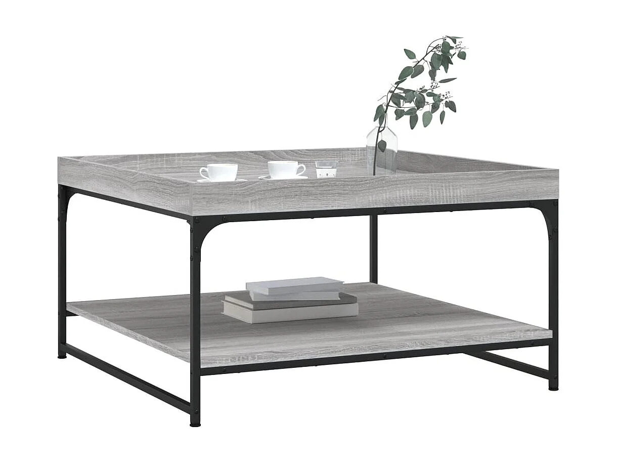 Couchtisch-Wohnzimmertisch-Beistelltische Grau Sonoma 80x80x45 cm Holzwerkstoff und Eisen SHL34101