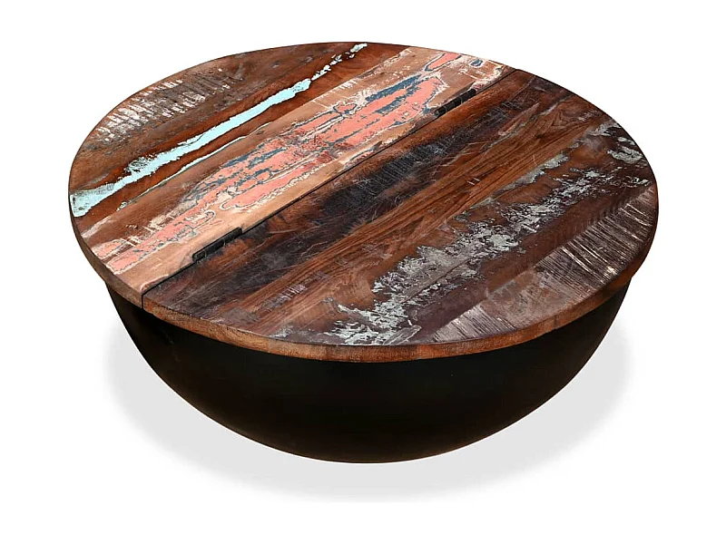 Table basse salon-Table d'appoint Bois de récupération massif Noir Forme de bol SHL85204