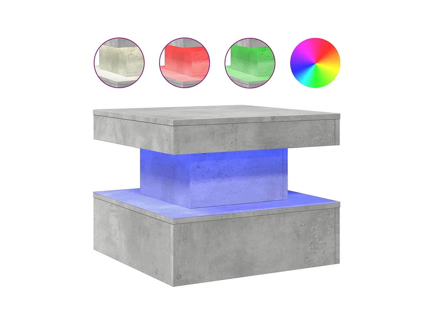 Table basse salon-Table d'appoint avec lumières LED gris béton 50x50x40 cm SHL44476