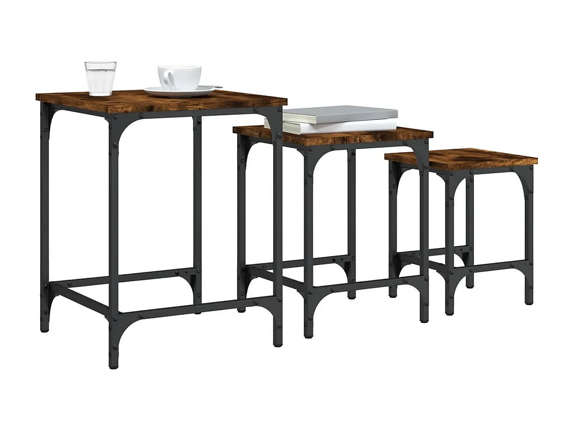 Couchtisch 3er Set-Satztische-Sofatisch Räuchereiche Holzwerkstoff SHL99737