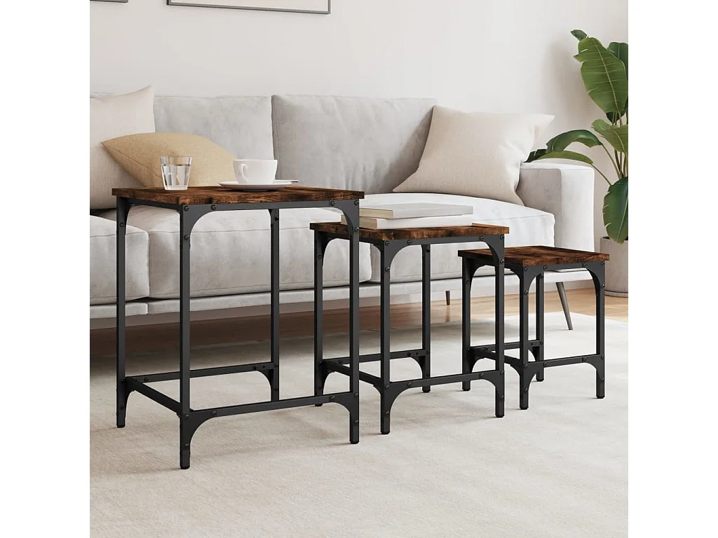 Couchtisch 3er Set-Satztische-Sofatisch Räuchereiche Holzwerkstoff SHL99737