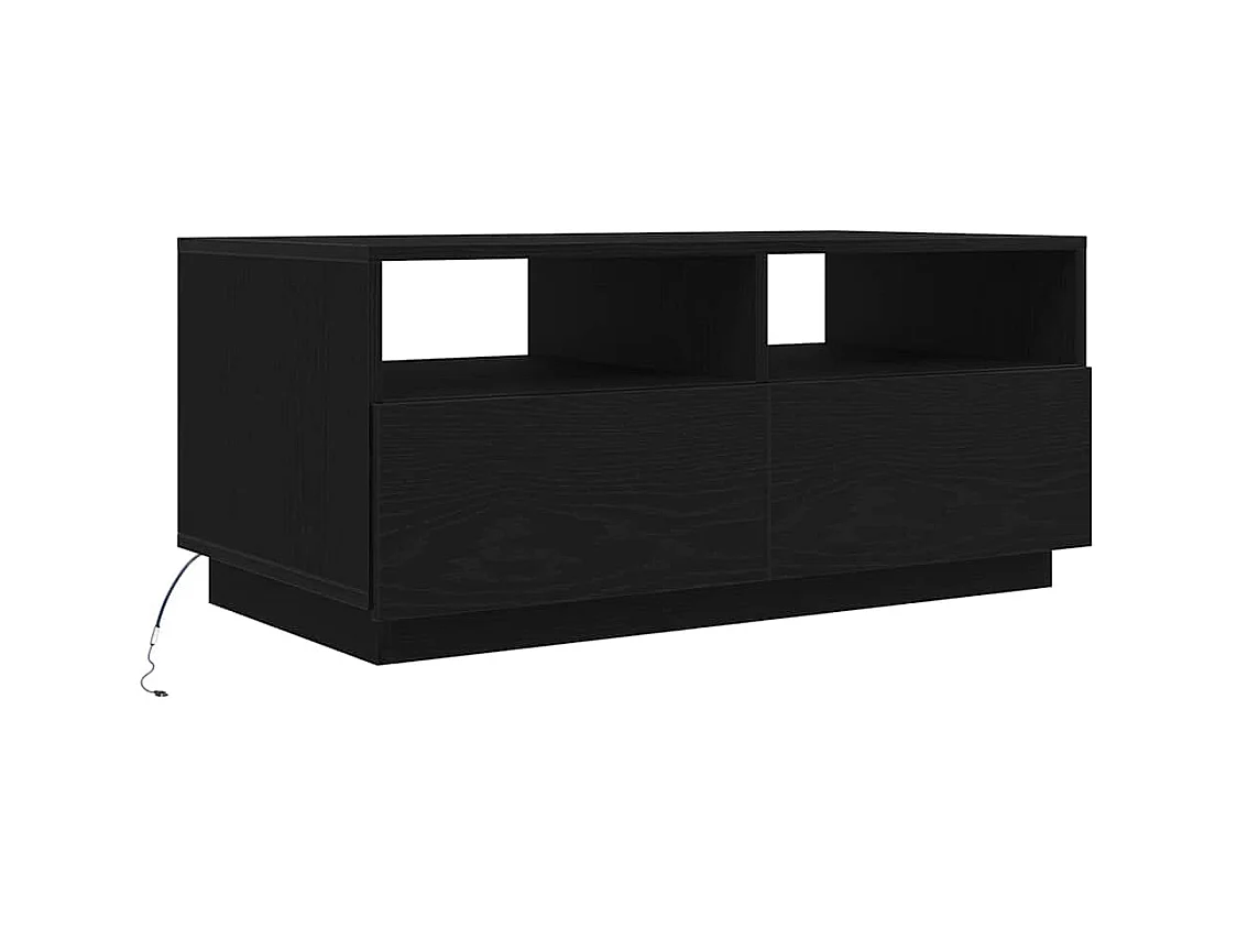 Table basse salon-Table d'appoint avec lumières LED chêne noir 90x49x40 cm SHL63084