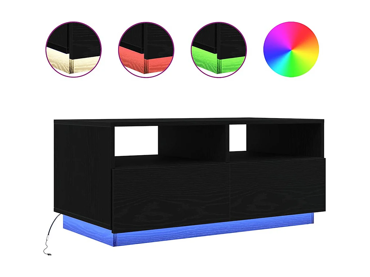 Couchtisch mit LED-Leuchten Schwarz Eichen-Optik 90x49x40 cm SHL57056
