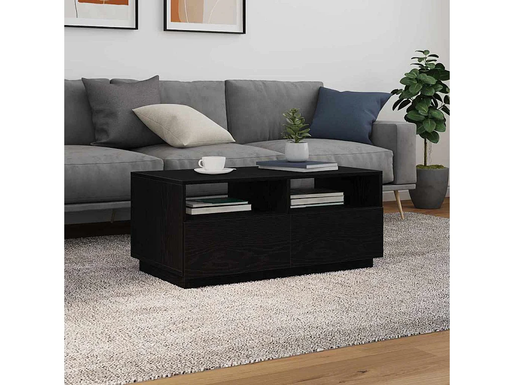 Couchtisch mit LED-Leuchten Schwarz Eichen-Optik 90x49x40 cm SHL57056