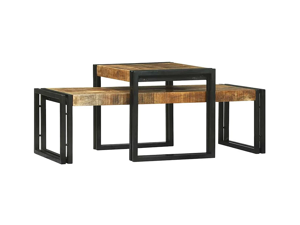 Set de mesas de centro 2 unidades madera maciza de pino negro SHL2509