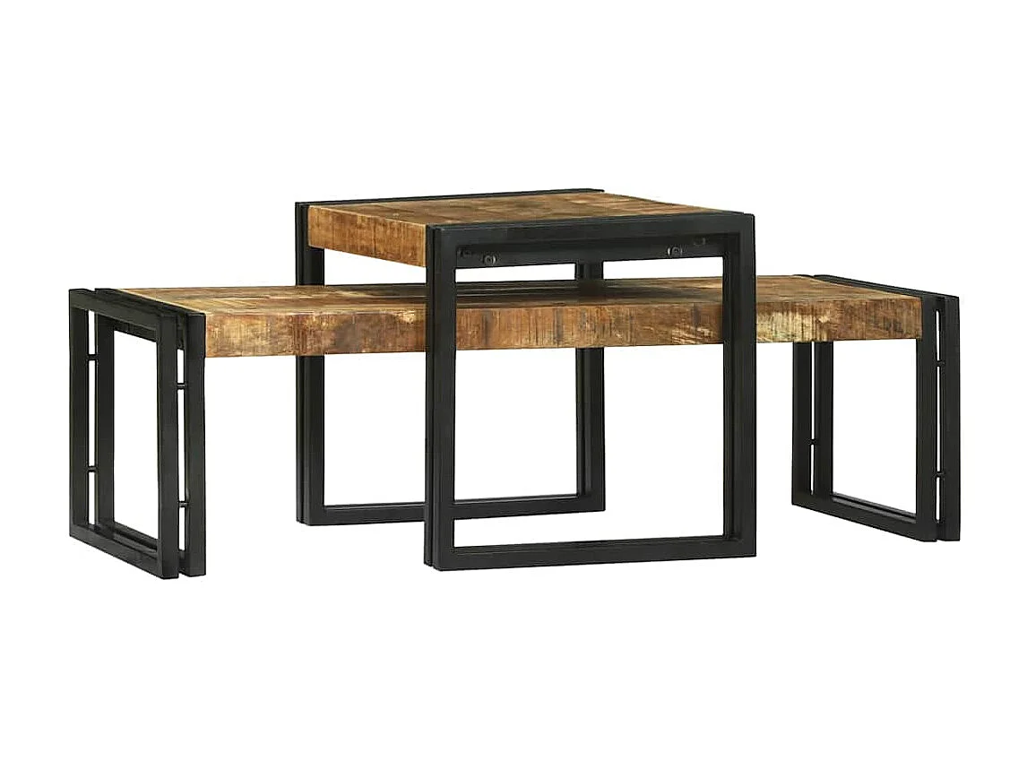 Set de mesas de centro 2 unidades madera maciza de pino negro SHL2509