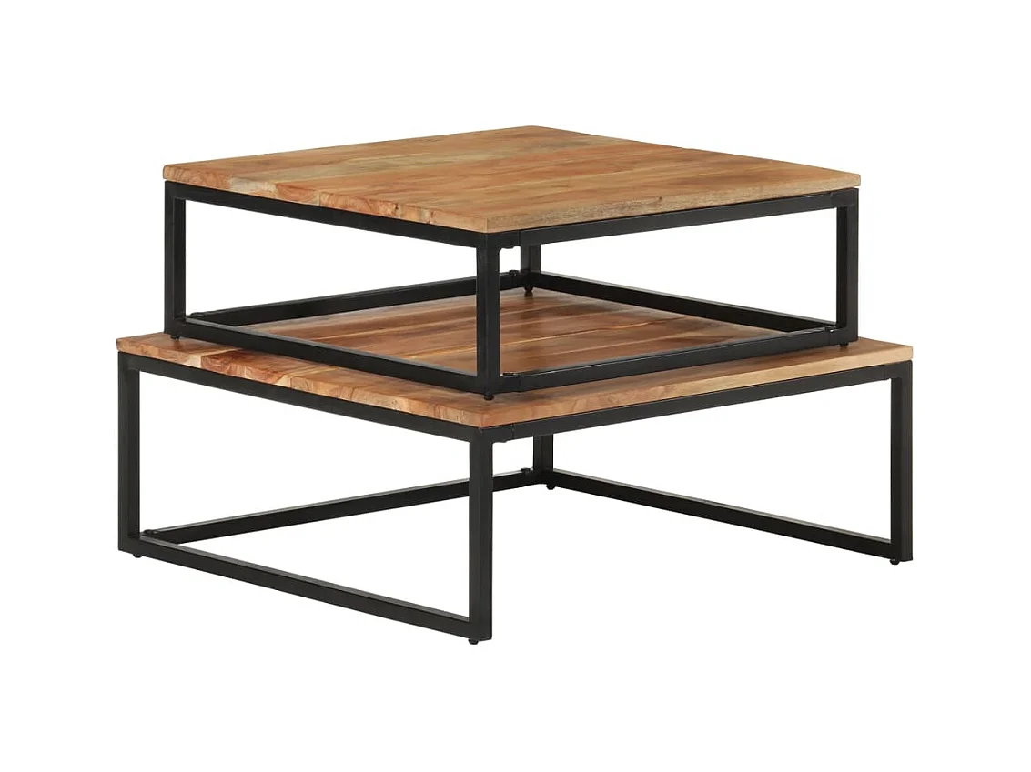 Conjunto de 2 Mesas de Centro | Mesa de apoio de encastrar madeira de acácia maciça