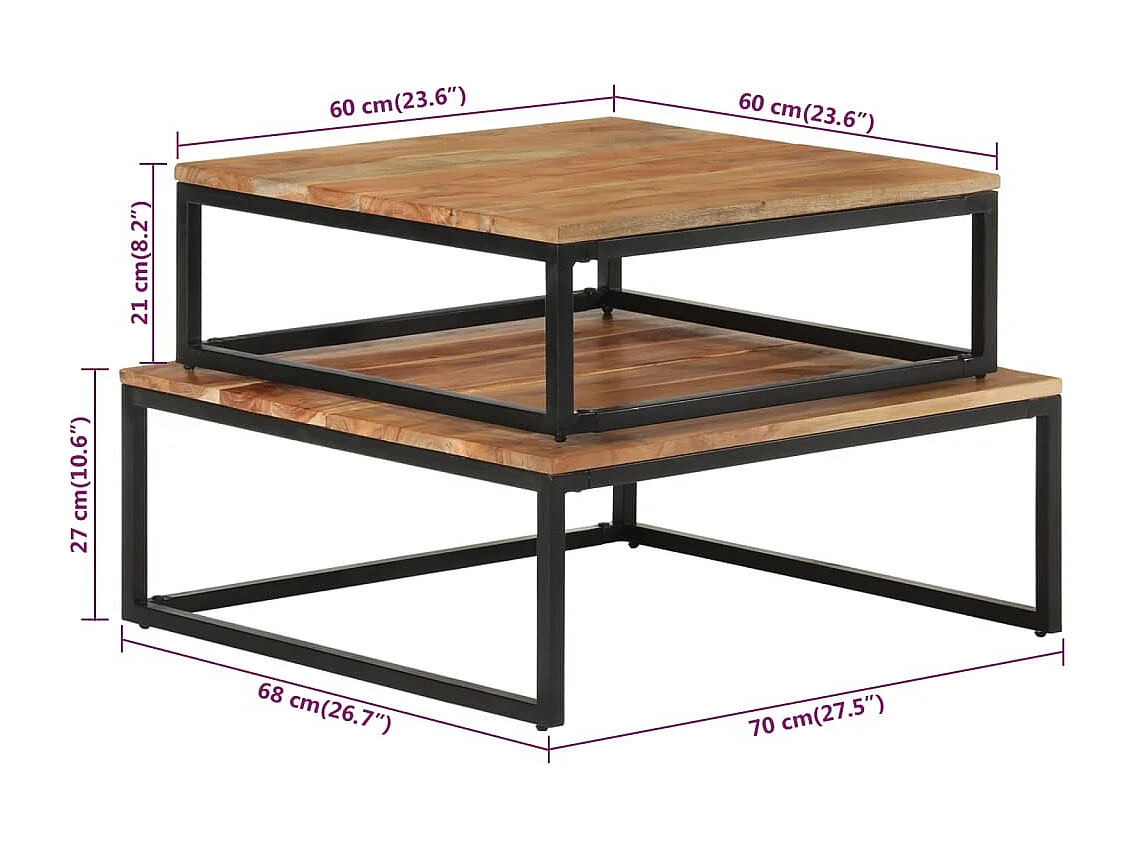 Tavolini da Salotto Impilabili 2 pz Legno Massello di Acacia SHL20094