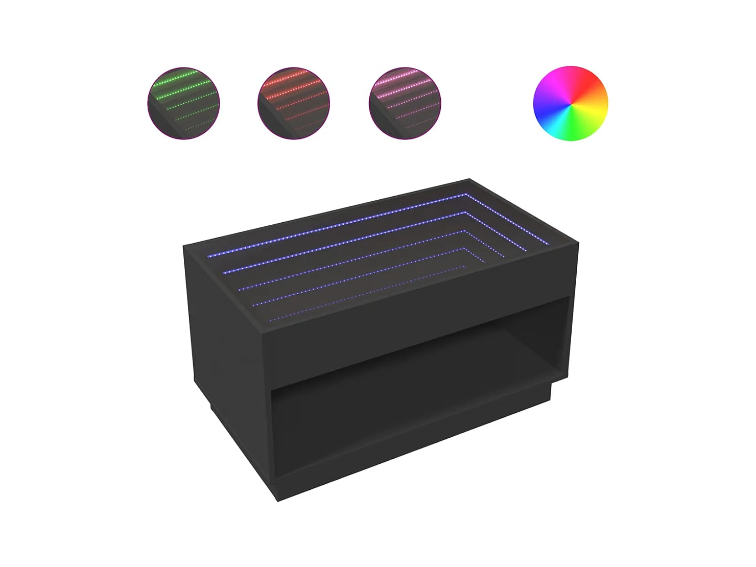 Table basse salon-Table d'appoint avec LED infini noir 90x50x50 cm SHL22146