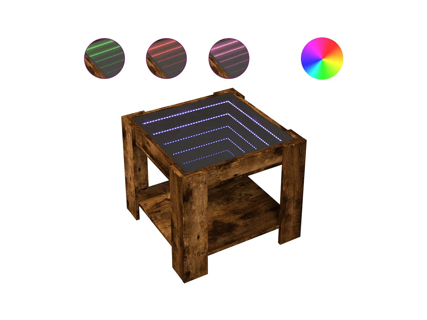 Table basse salon-Table d'appoint avec LED chêne fumé 53x53x45 cm bois d'ingénierie SHL60805