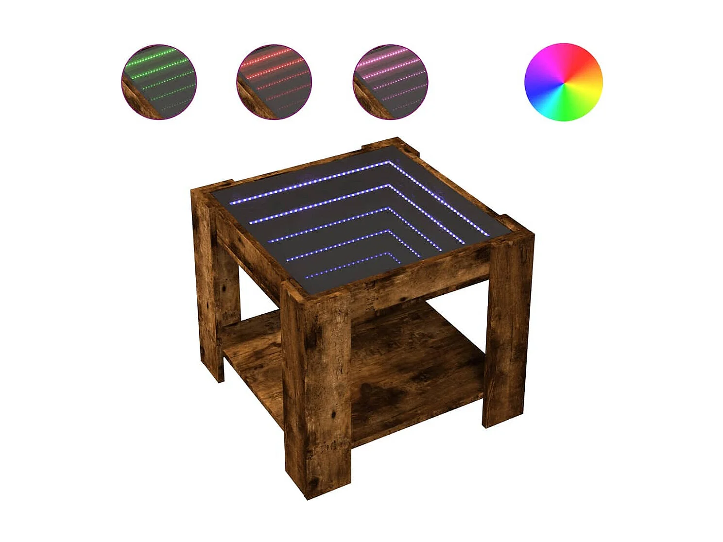 Salontafel | Bijzettafel met LED 53x53x45 cm bewerkt hout gerookt eikenkleur