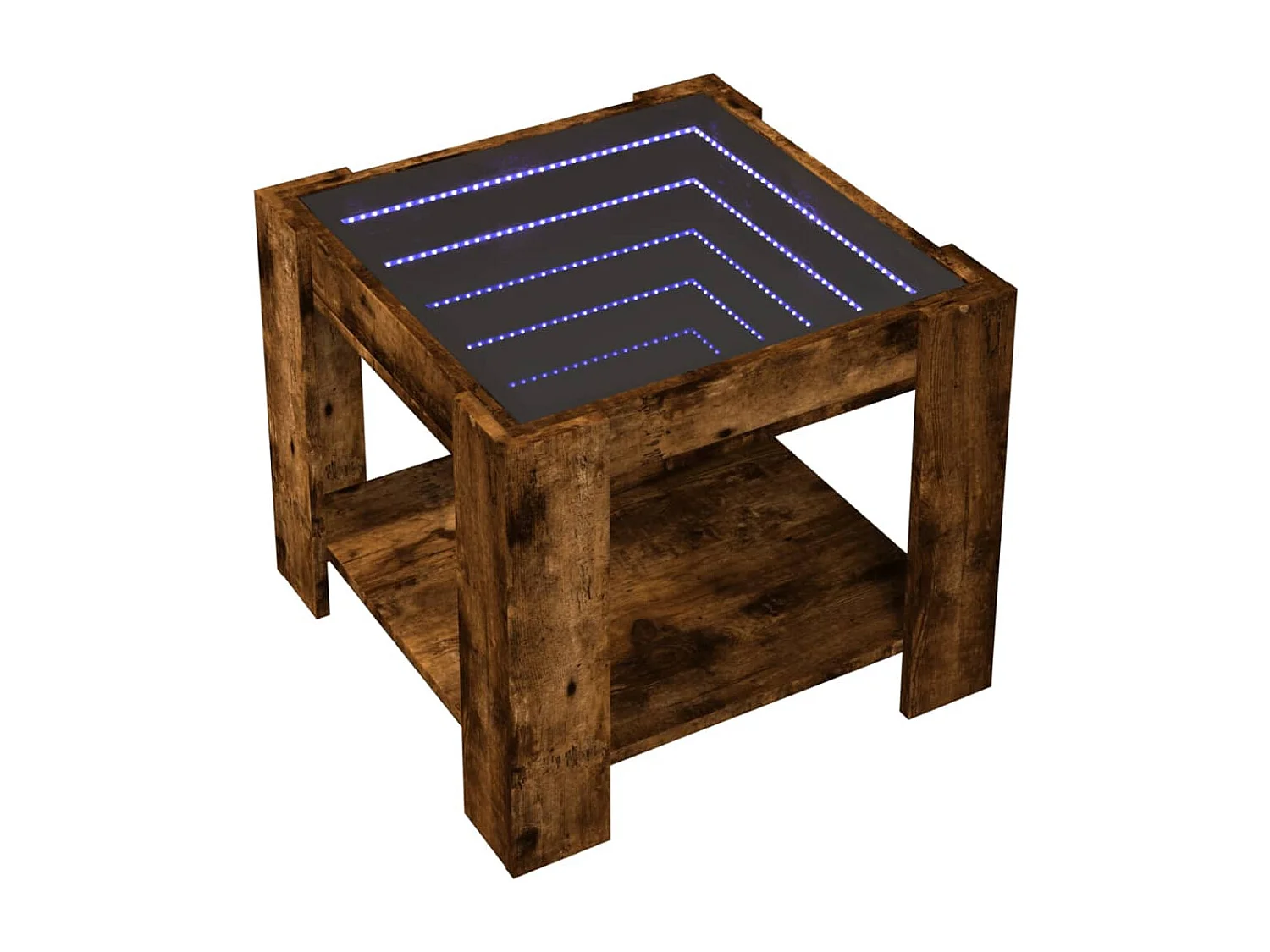Salontafel | Bijzettafel met LED 53x53x45 cm bewerkt hout gerookt eikenkleur