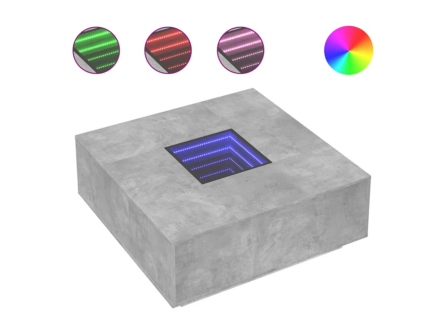 Table basse salon-Table d'appoint avec LED infini gris béton 100x100x40 cm SHL11732